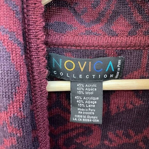 Novica Alpaca Blend Ruana with Scarf, "Peruvian Wildflower in Red" made in Peru - Picture 9 of 9
